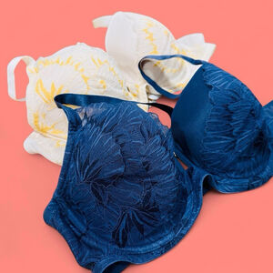 ThirdLove 42B Lace Demi Bras Lot 2 Cream Gray Floral Underwire